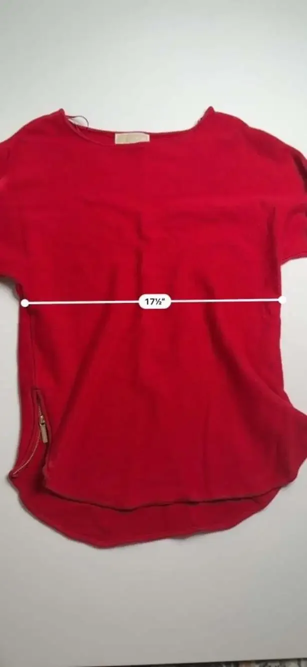 Michael Kors Red Side Gold Zip Sweater Knit Long Sleeve Top Size L Sweater